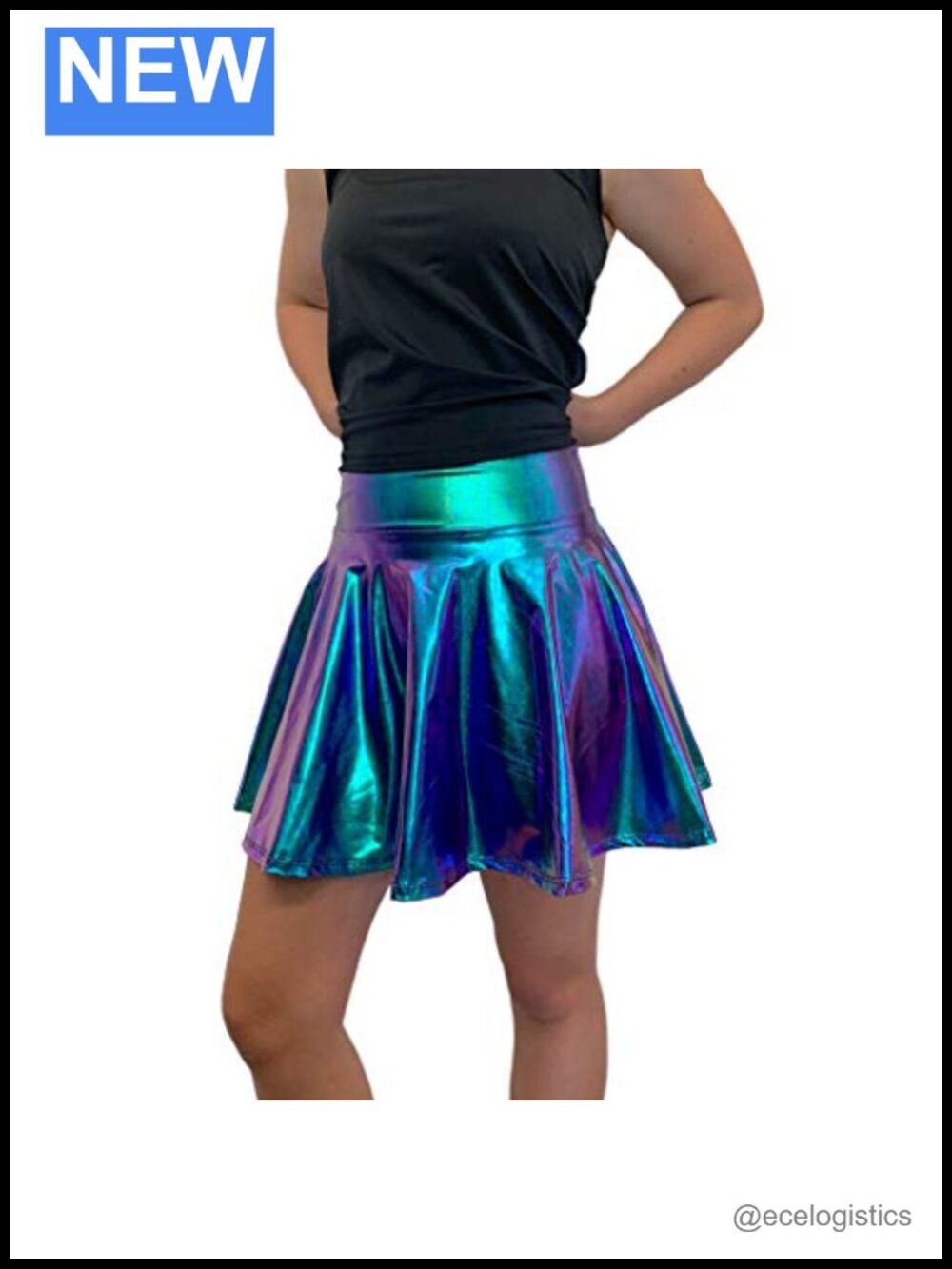 Holographic Oil Slick Spandex Circle Skater Skirt High Waisted Rave USA